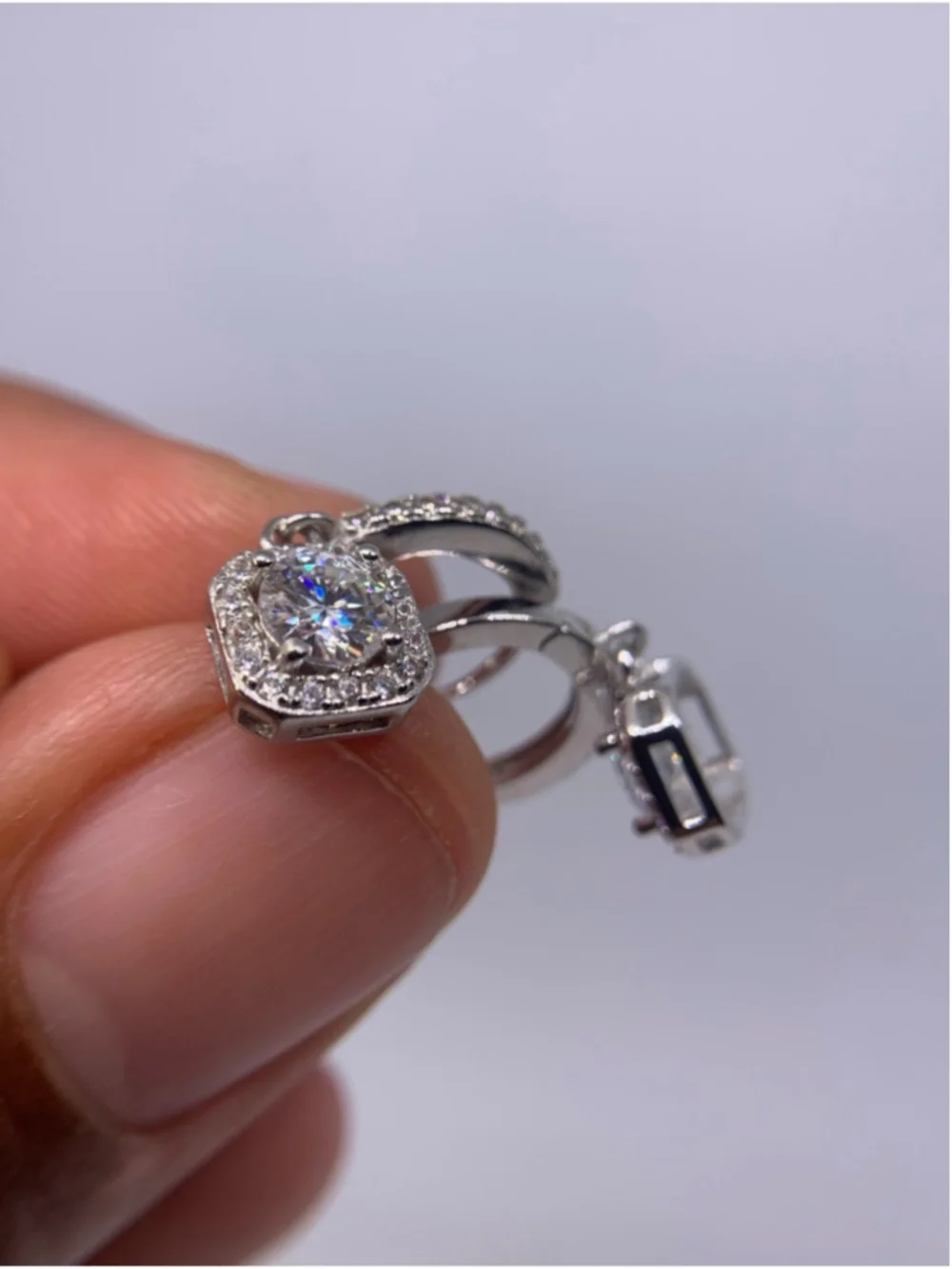 Moissanite Halo Drop Earrings Huggies Hoops 925 Silver GRA Certified 1 Ct - Picture 8 of 8